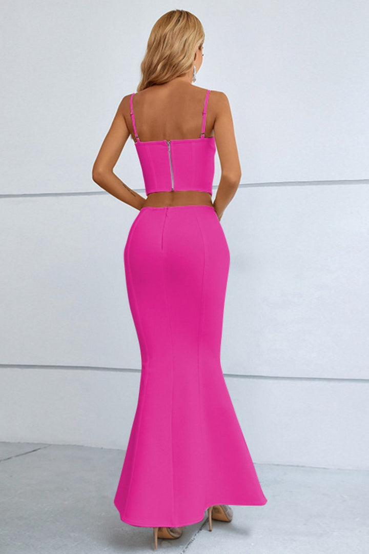 Cutout Seam Detail Cami and Fishtail Skirt Set - Vanity Couture