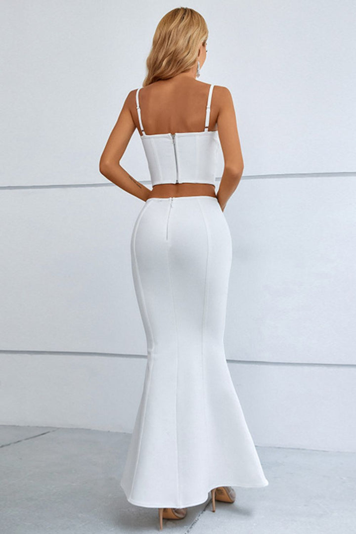 Cutout Seam Detail Cami and Fishtail Skirt Set - Vanity Couture