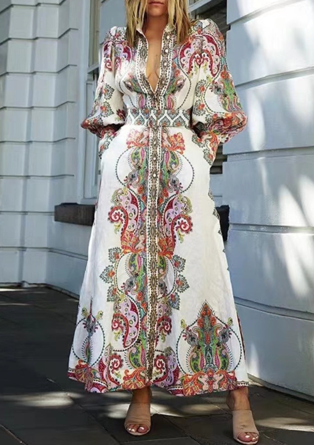 Melanie Elegant Bohemian Print Maxi Dress - Vanity Couture