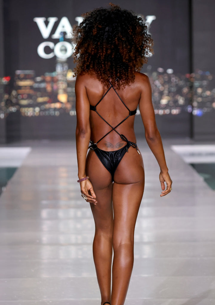 Kaye-Criss-Cross-Open-Back-One-Piece-Swimsuit-In-Snake-Print-Black-Swimwear-One-Piece-Swimsuit-Leather-Womens-Resort-Wear|Vanity-Couture-Boutique