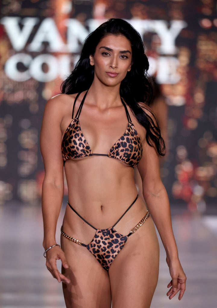 Aaliyah cheeky animal print bikini bottom, luxury swimwear by Vanity Couture