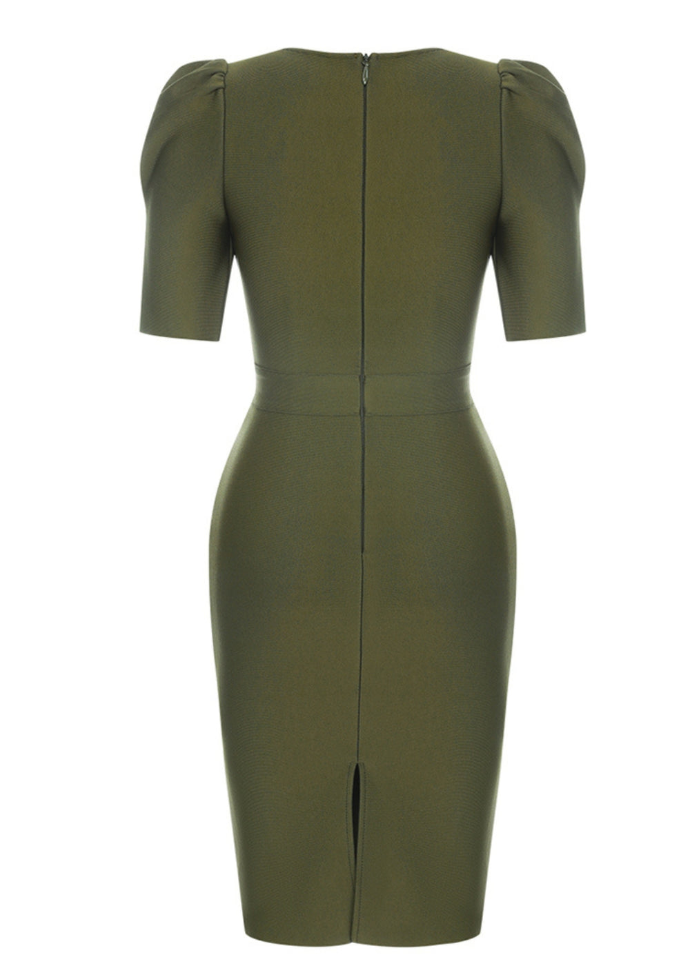 Olina Puff Sleeve Military Bodycon Dress In Green - Vanity Couture