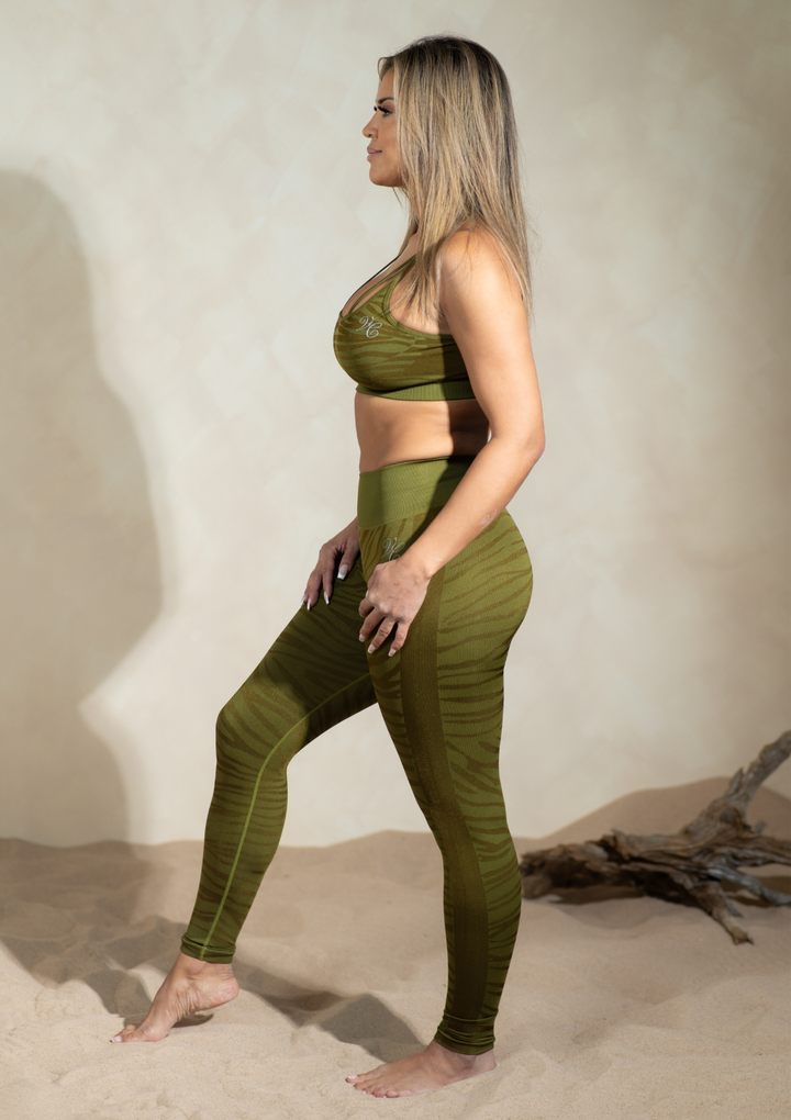 Vanity-Couture-Womens-Luxury-Athleisure-Fitness-Wear-Attire-Gym-Clothing-Destiny-Seamless-Zebra-Print-Sports-Leggings-Tights-In-Metallic-Sparkly-Forest-Army-Green