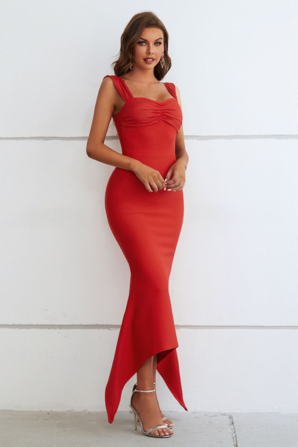 Ruched Sweetheart Neck Hem Detail Dress - Vanity Couture