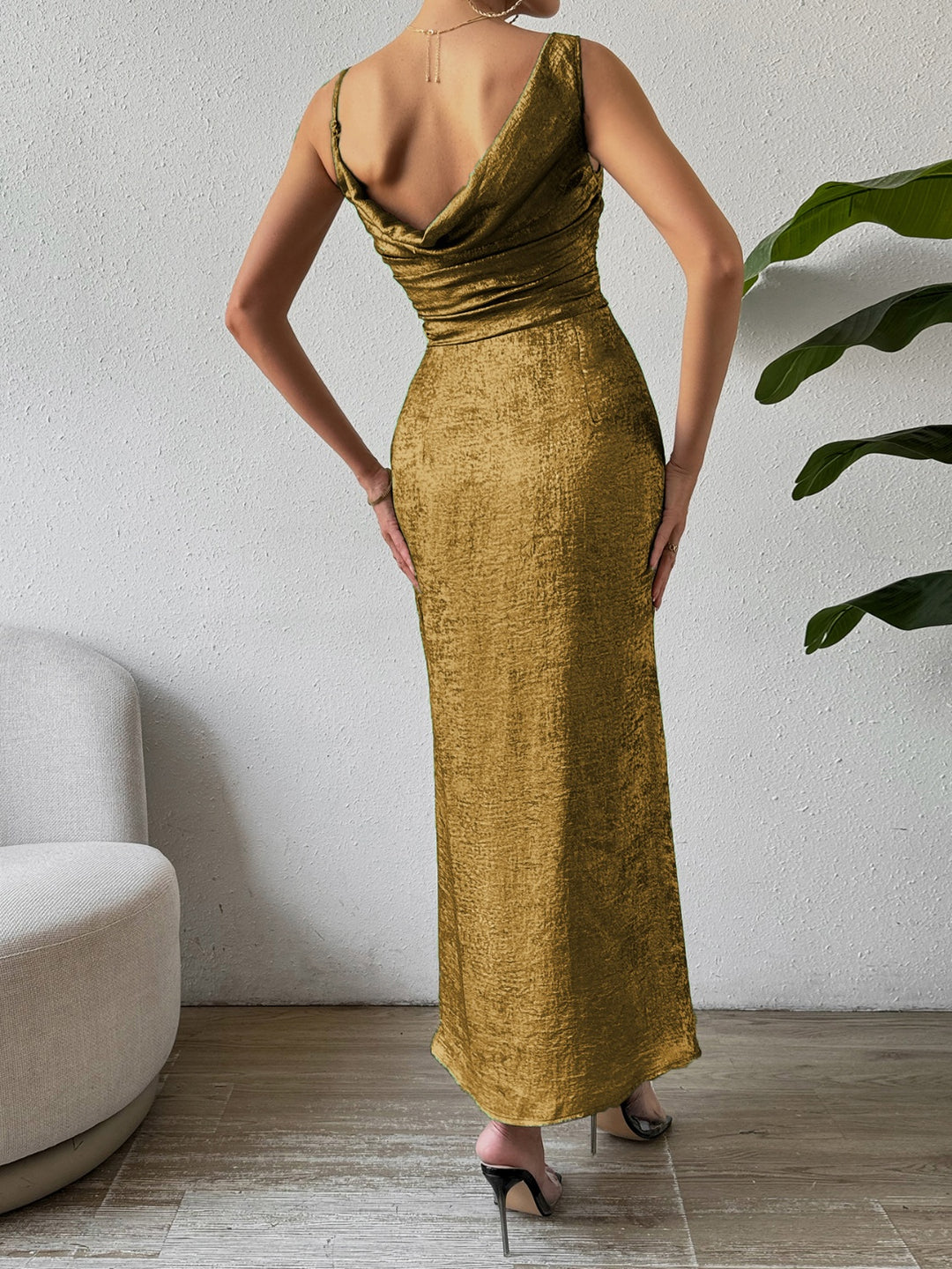 Honey Asymmetric Neck Sleeveless Midi Dress - Vanity Couture