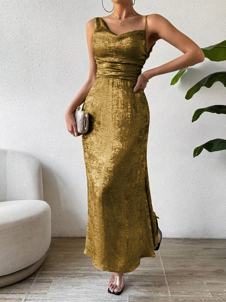 Honey Asymmetric Neck Sleeveless Midi Dress - Vanity Couture