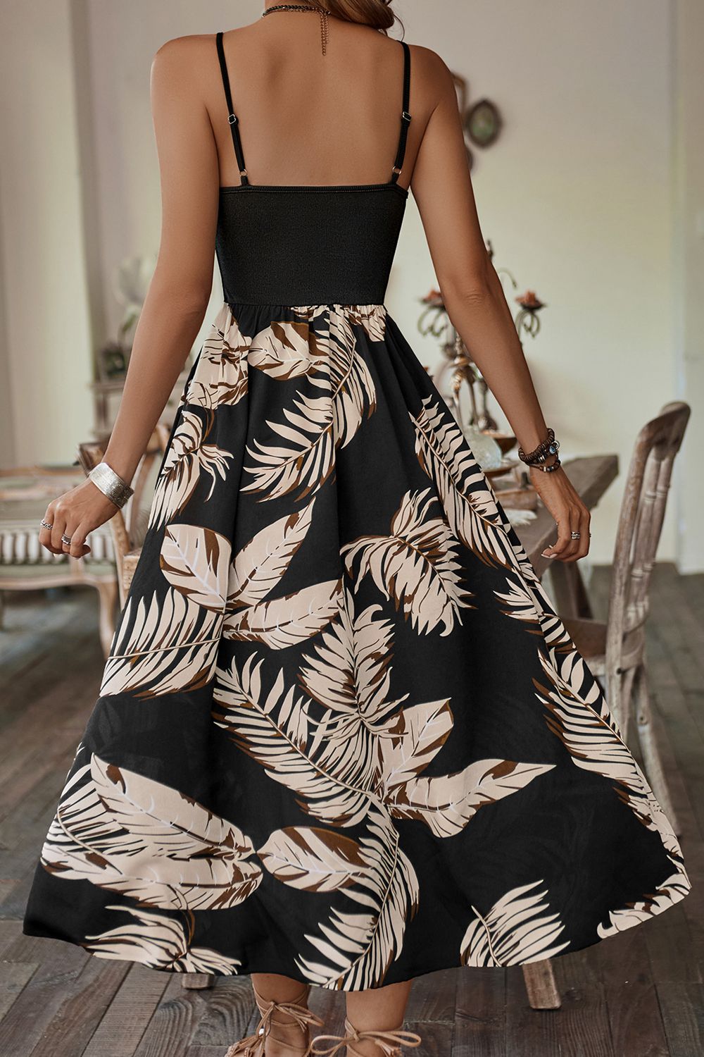 Printed Sleeveless Scoop Neck Slit Dress - Vanity Couture