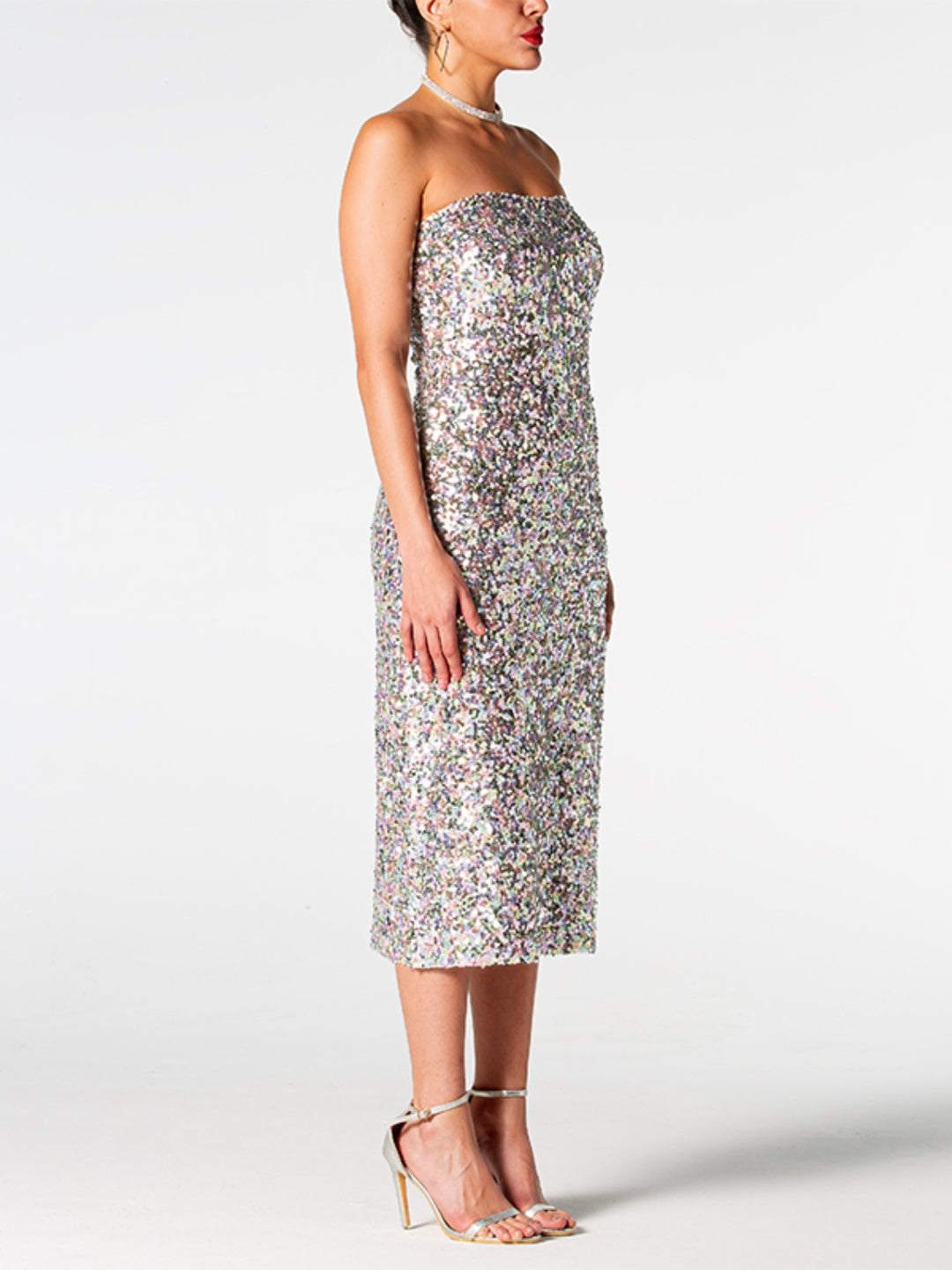 Sequin Straight Neck Midi Wrap Dress - Vanity Couture