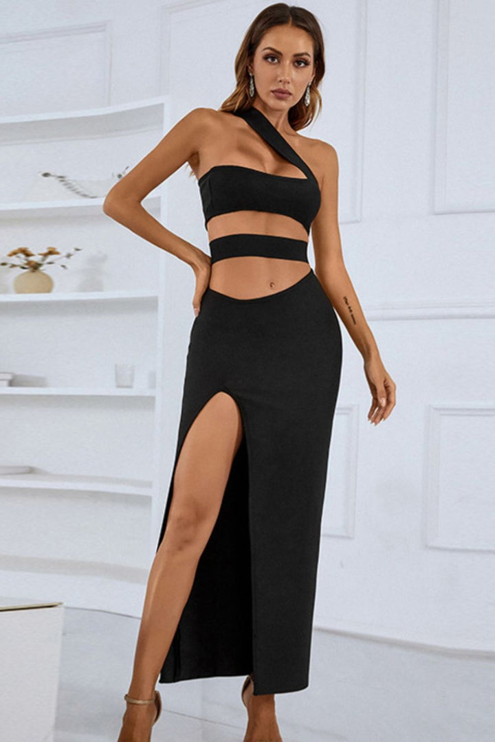 Arabella Asymmetrical Cut Out Slit Maxi Dress - Vanity Couture