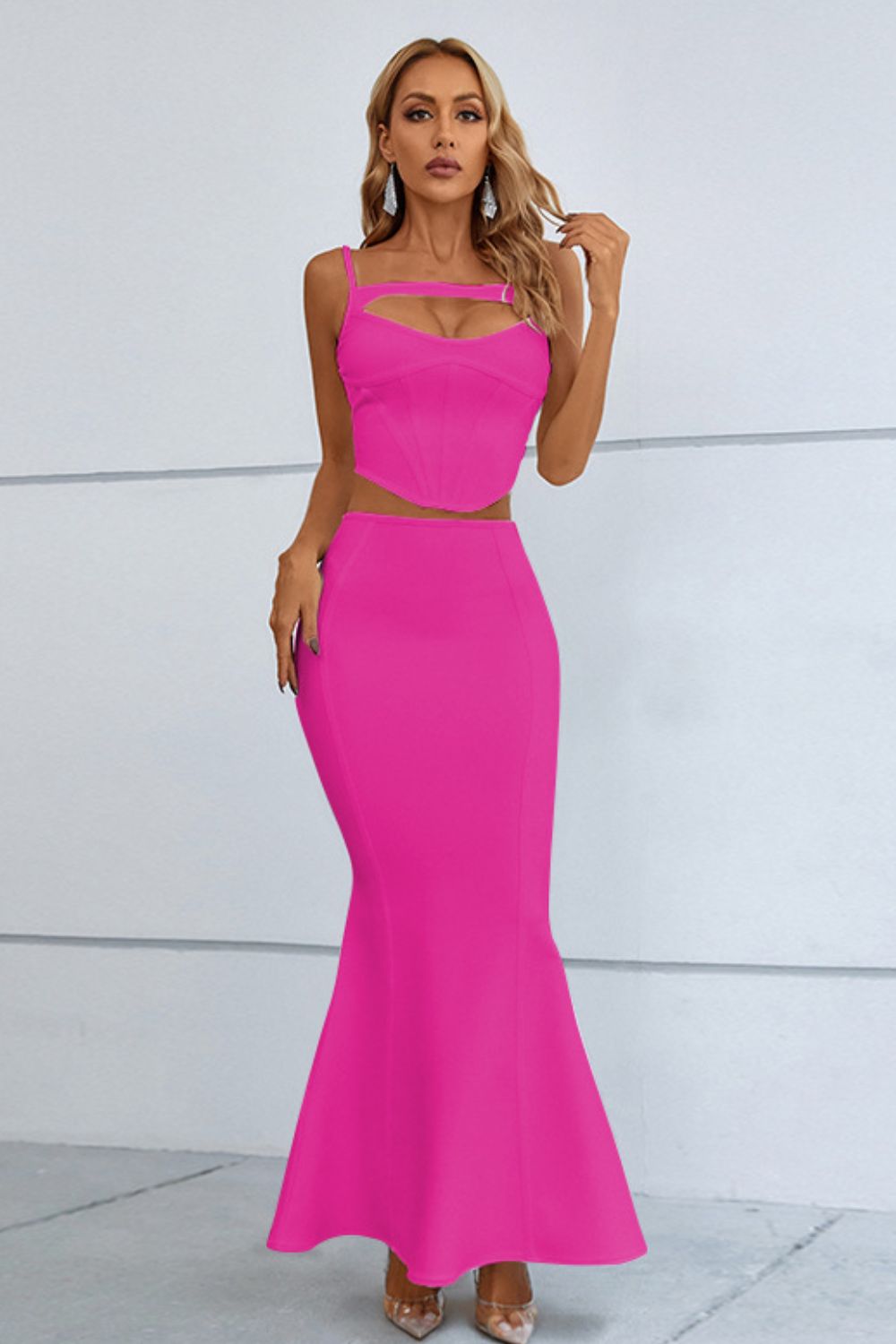 Cutout Seam Detail Cami and Fishtail Skirt Set - Vanity Couture