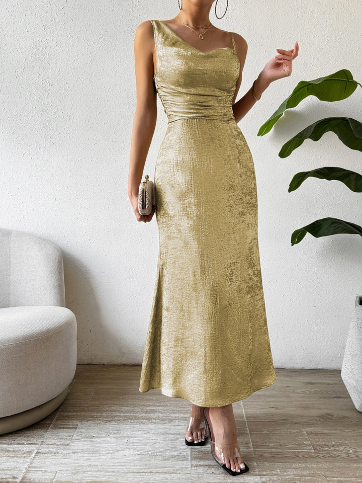 Honey Asymmetric Neck Sleeveless Midi Dress - Vanity Couture