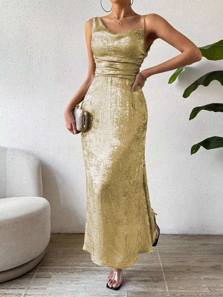 Honey Asymmetric Neck Sleeveless Midi Dress - Vanity Couture