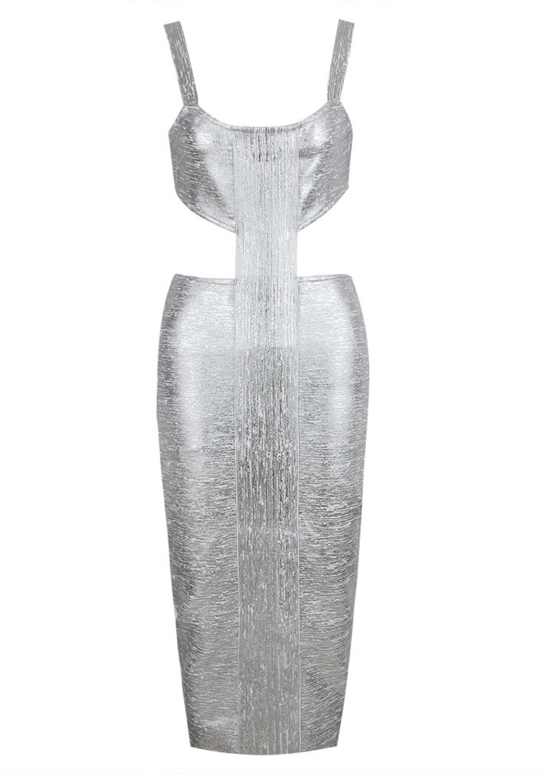 Alexandria-Metallic-Bandage-Dress-Midi-Silver-Sexy-Womens-Fashion-Party-Mermaid-Evening-Dress|Vanity-Couture-Boutique