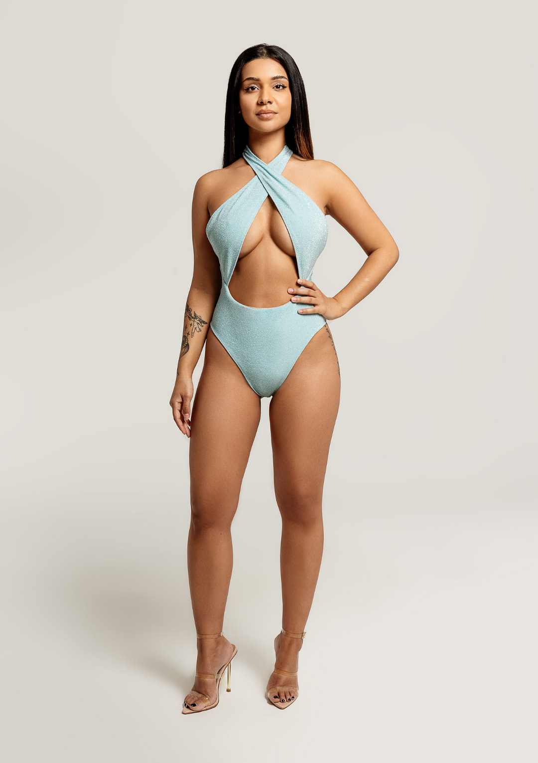 Angela-Simmons-Swimsuit-Womens-Trending-Sexy-Luxury-Swimwear-Glitter-Sparkle-String-Baby-Blue-Criss-Cross-One-Piece|Vanity-Couture-Boutique