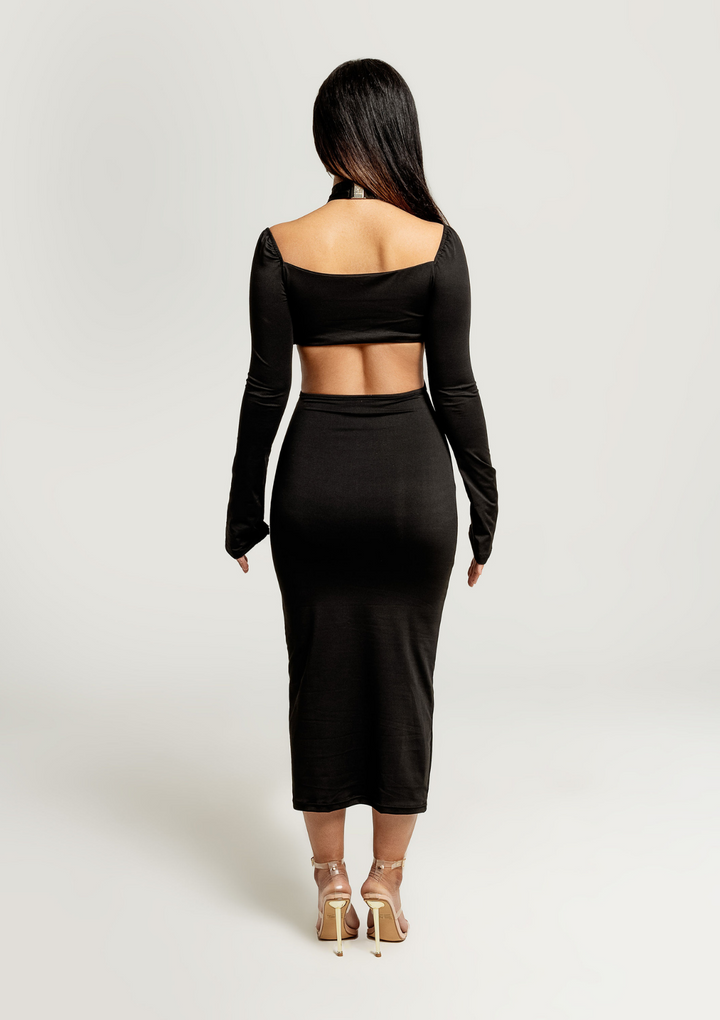 Stassie-Keyhole-Cutout-Long-Sleeve-Maxi-Dress-Black-Womens-Clothing|Vanity-Couture-Boutique