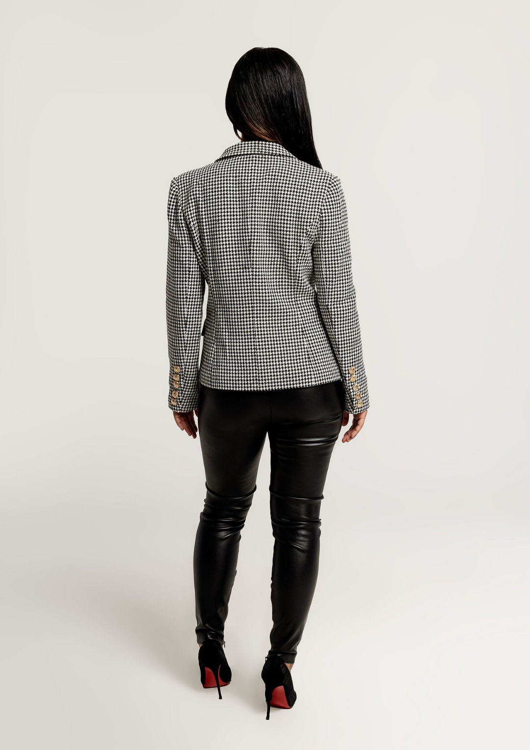 Matilda-Houndstooth-Blazer-Gold-Buttons-Jacket-Suiting-Womens-Fashion|Vanity-Couture-Boutique