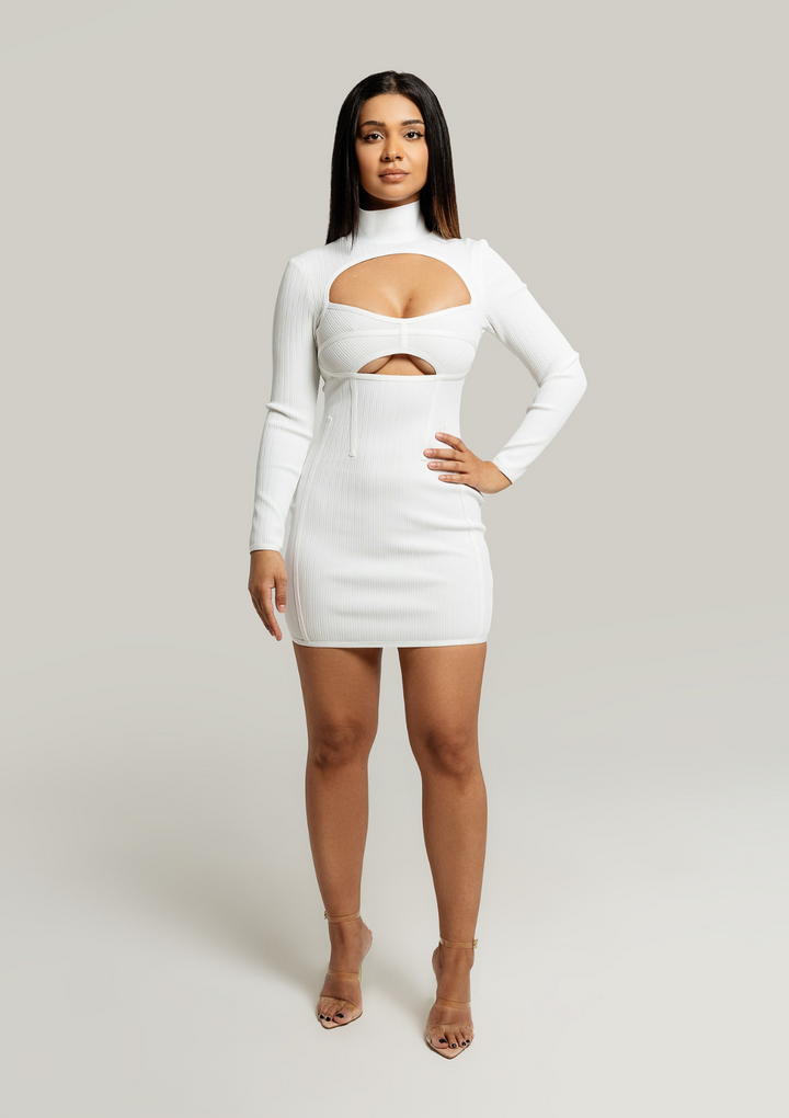 Natalia-Cut-Out-Long-Sleeve-Bodycon-Dress-White-Womens-Fashion-Trend|Vanity-Couture-Boutique